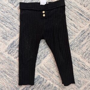 Zara Kids Black Ribbed Leggings with Button Detail